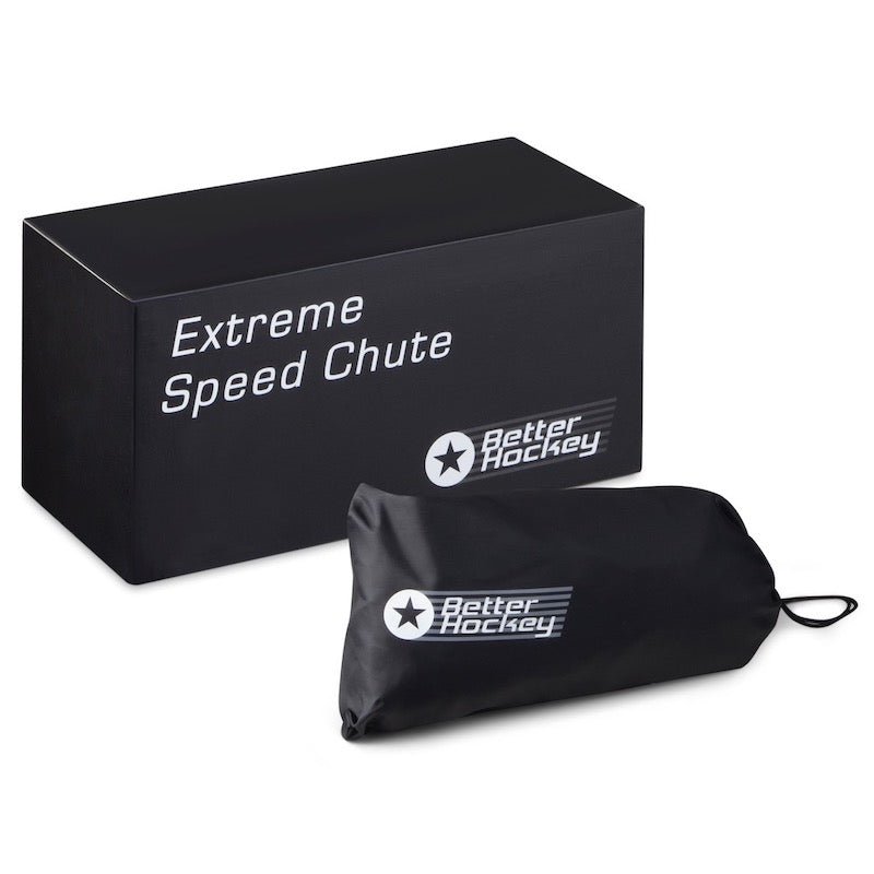 Extreme Hockey Speed Chute in a black pouch next to its box, designed to enhance skating speed and agility for hockey players.