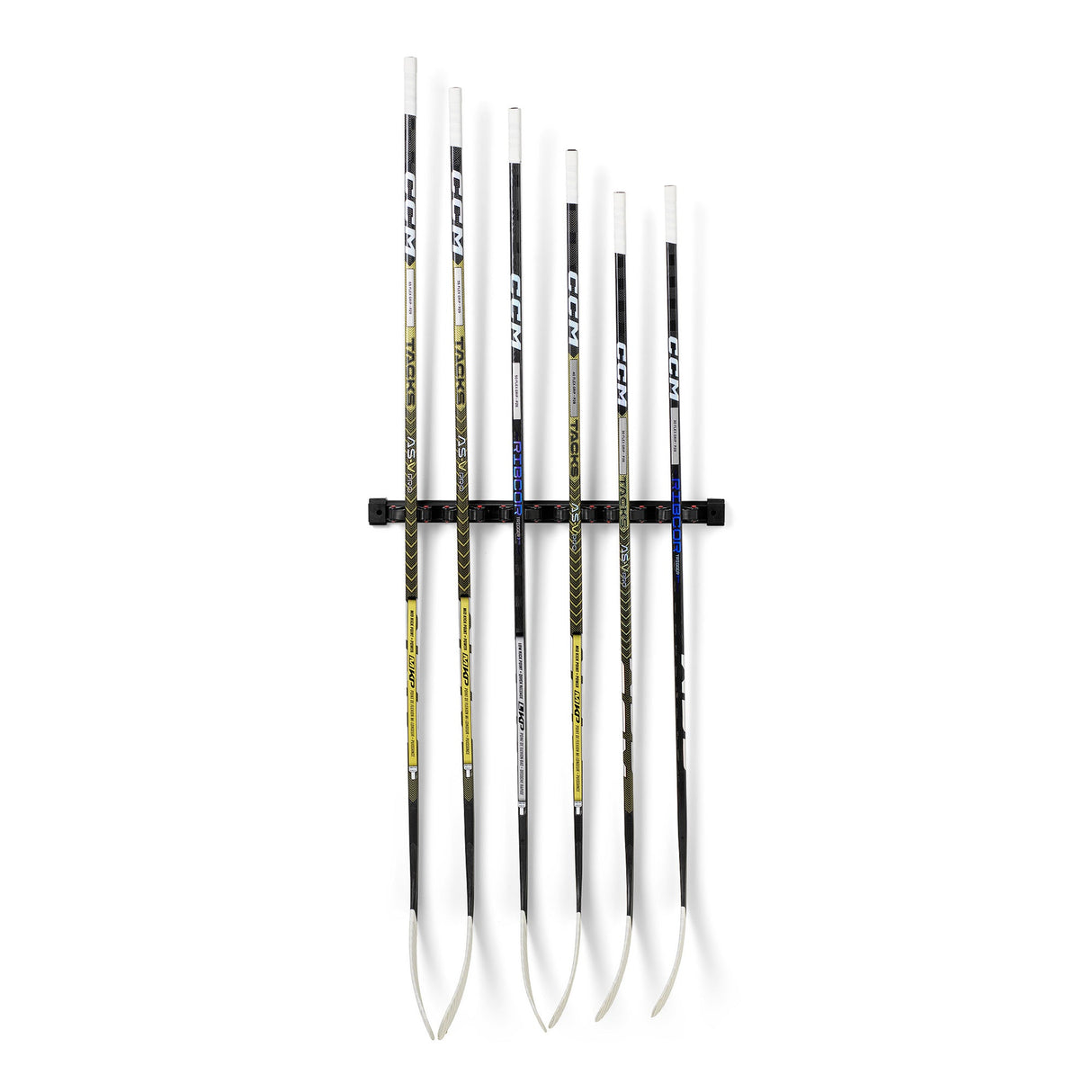 Klubbställ för hockeyklubbor, rymmer sex klubbor och håller dem organiserade och avstånd från golvet.