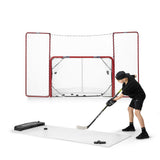 Skottramp teknikpaket hockey med målvaktsskydd, perfekt för att öva skott och passningar hemma.