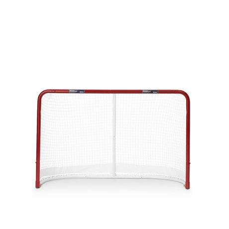 Extreme hockeymål i röd färg med robust skyddsnät, perfekta mått för regulation och klarar av snabba skott.