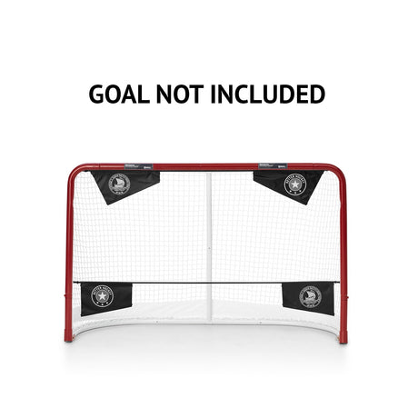 Skottavlor för hockey placerade i en målburen, märkta med att mål inte ingår, för att förbättra precisionsskott.