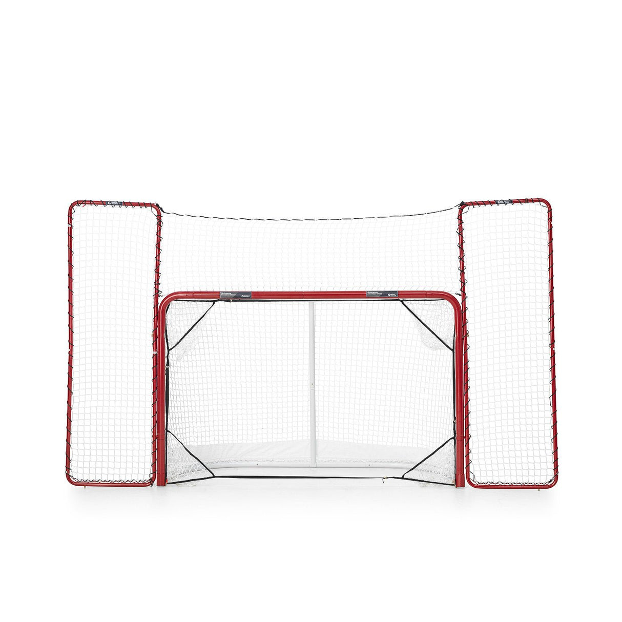 Hockeymål med nät och sidopaneler, perfekt för träning och övning av skottteknik hemma.