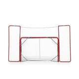 Hockeymål med nät och sidopaneler, perfekt för träning och övning av skottteknik hemma.